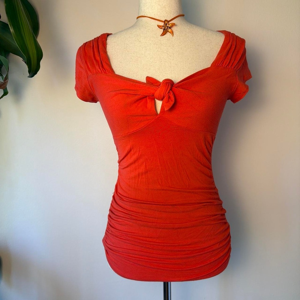 Cache Coral Retro Pinup Cap Sleeve Blouse Babydoll Tee XS
